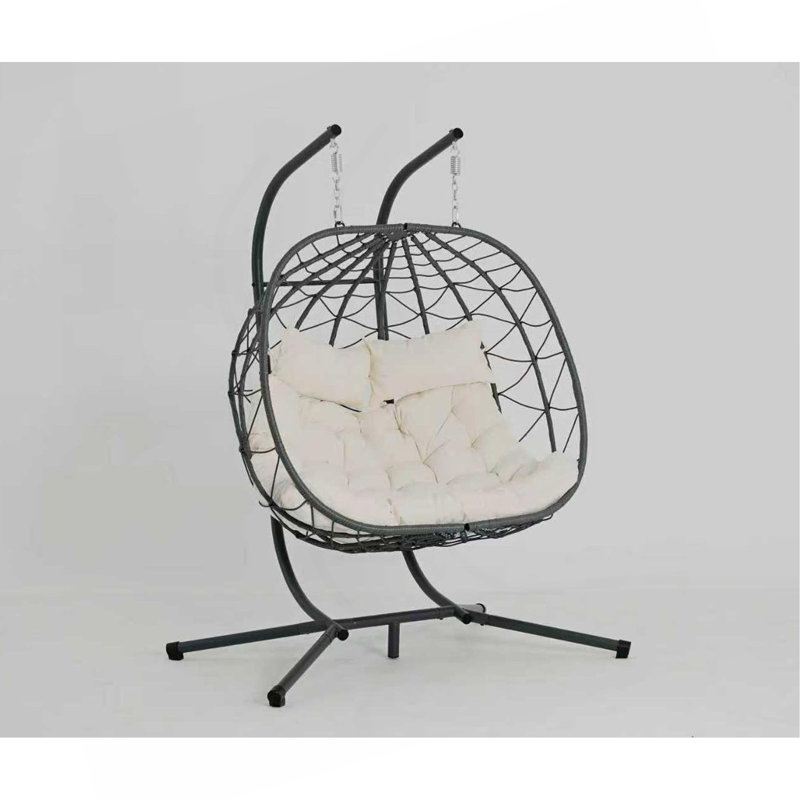Fauteuil à œufs pour 2 personnes avec support Balancelle d'extérieur pour l'extérieur, Blanc