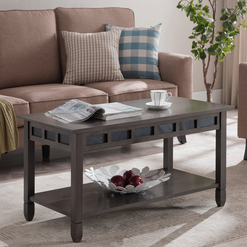 Rustic Solid Wood Slate Coffee Table, Smoke Gray