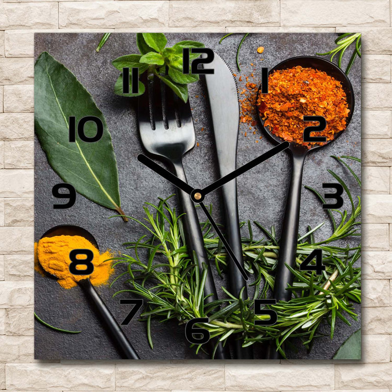 Glass Wall Clock, Black/Green/Orange