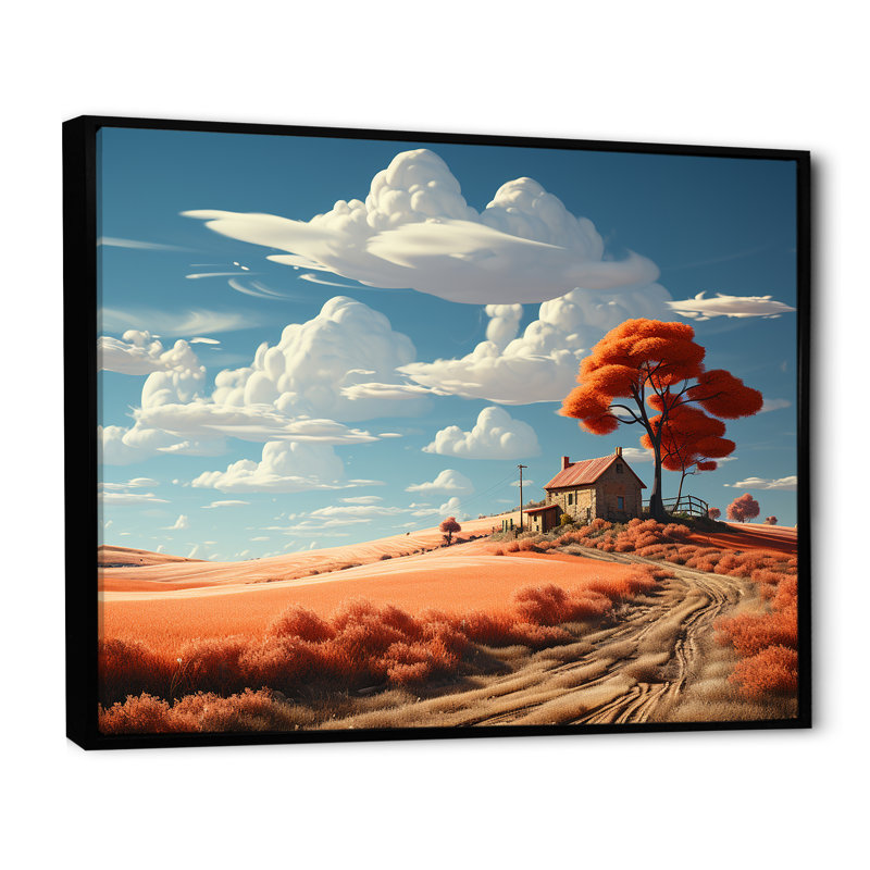 Dreamy Farm Hues Landscape, H 34 po x l 44 po x P 1,5 po, Cadre flottant noir