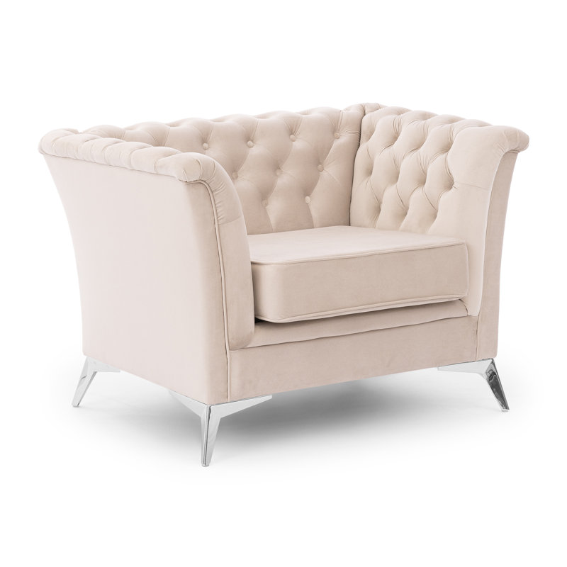 Whitby Velvet Chesterfield Chair, Beige, Chrome