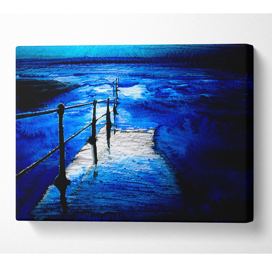 Atemberaubender blauer Ozean Walkway Leinwand Aquarell