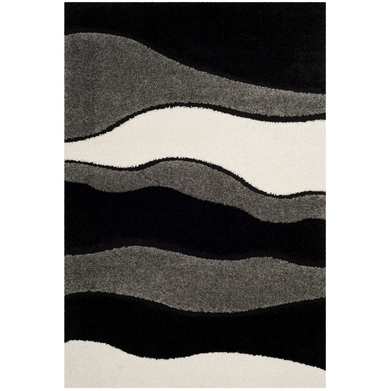 Ashal Abstract Gray/Black Area Rug, Rectangle 3'3" x 5'3"