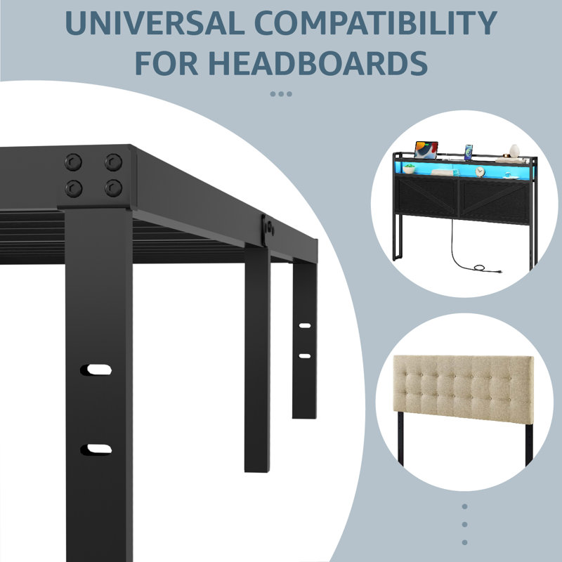 14'' Metal Bedframe No Box Spring Needed Eassy Assemble Platform Bed, Full