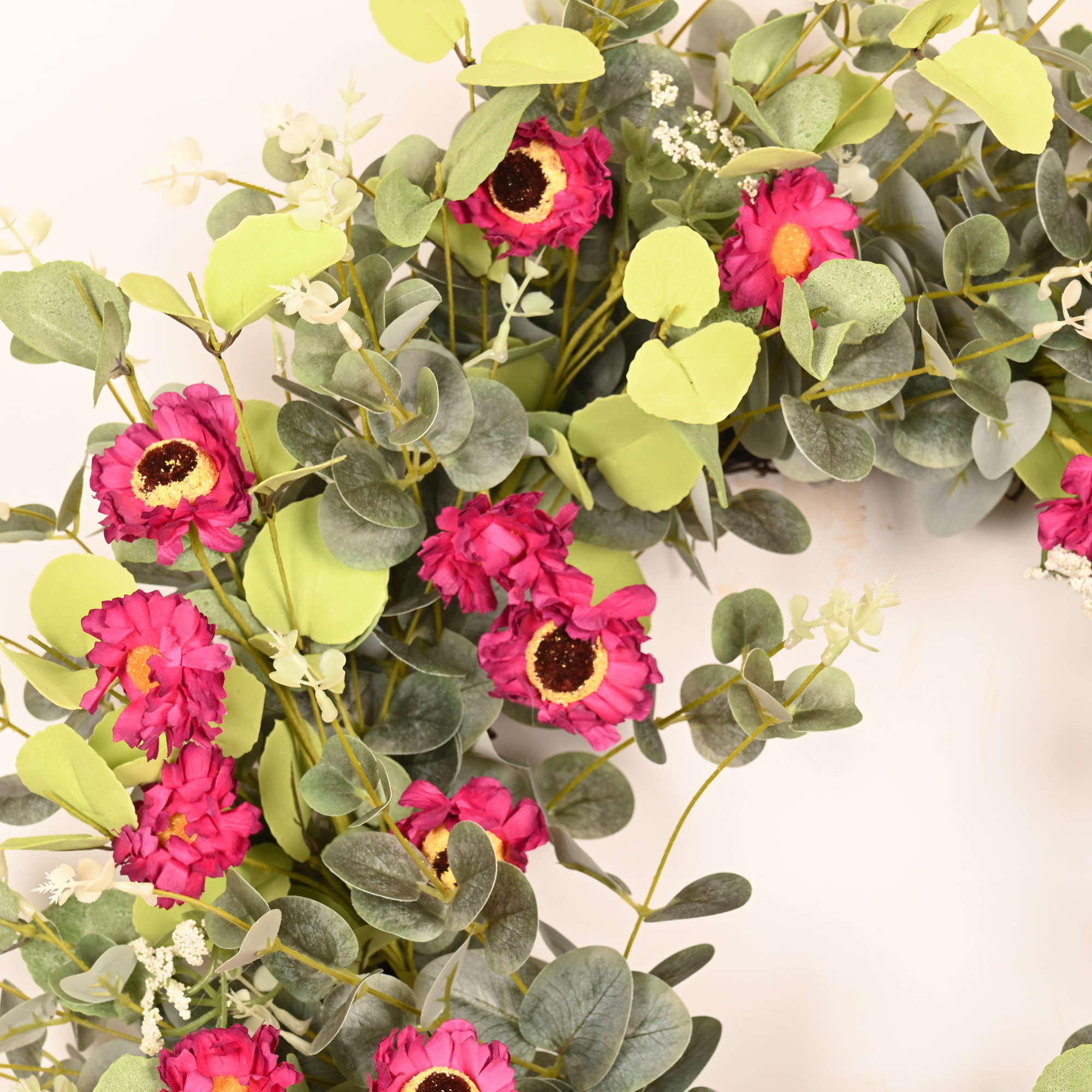 26" Artificial Everyday Eucalyptus Berry Daisy Front Door Wreath, Red