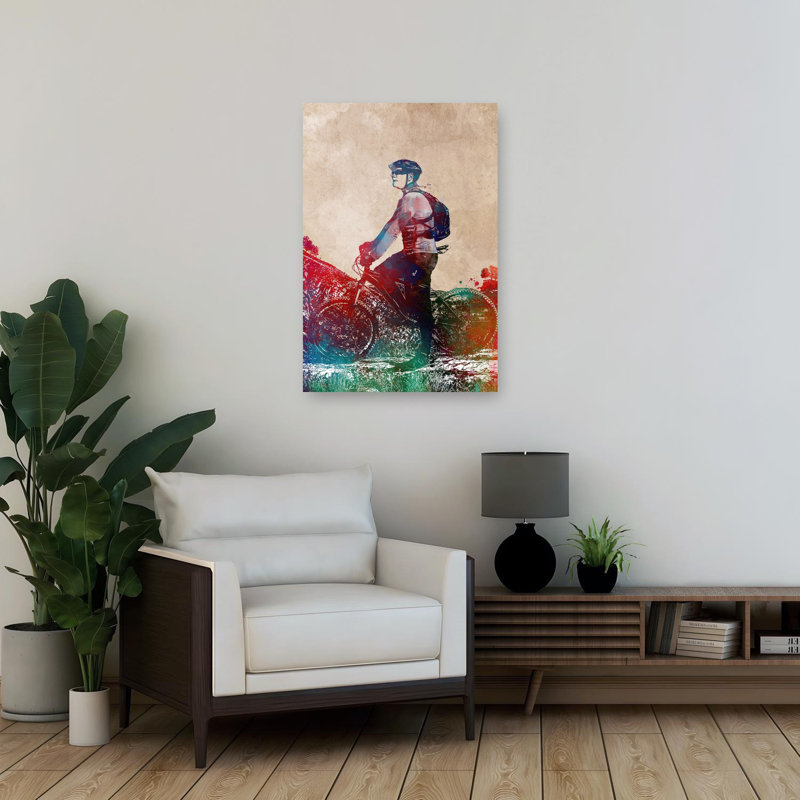 «Vibrant Mountain Biker», art mural cheval contemporain, 36" H x 24" W