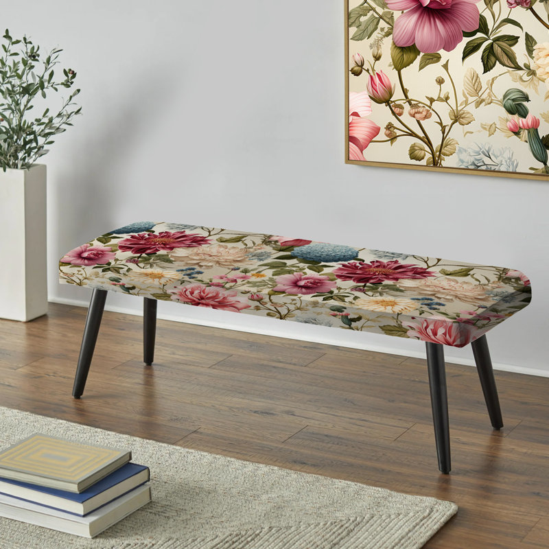 Pastel Shades Garden Delight - Banc rembourré floral noir