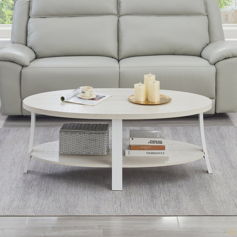 Table basse ovale à tablette en bois, Blanc
