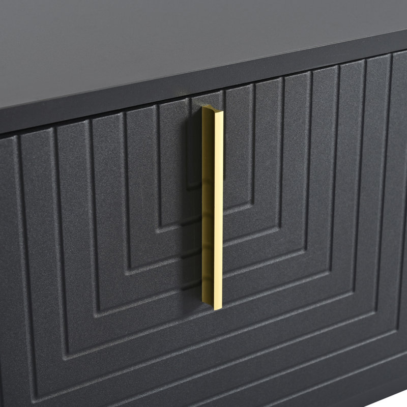 Modern TV Stand With Metal Legs And Gold Handles, Black/Gold