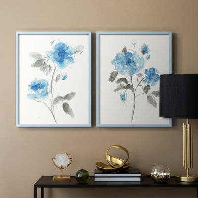 Reproduction encadrée bleue S-Premium de S esquisse - prête à être accrochée - aucun clou requis - aucun clou requis