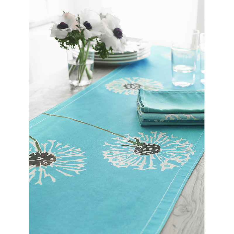 Chemin de table: Pissenlits sur turquoise