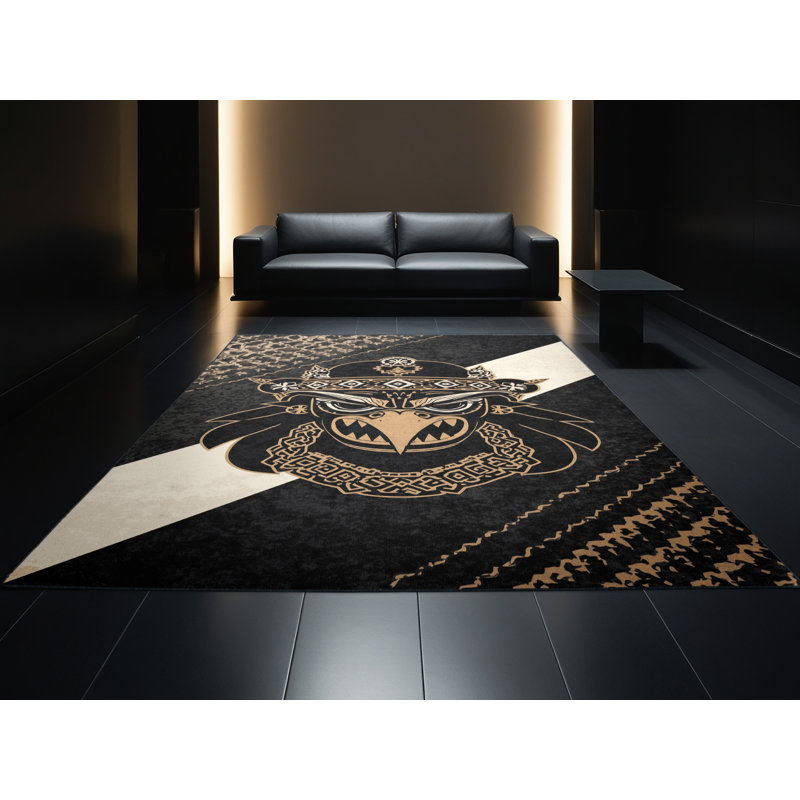 Tapis moelleux moelleux d'inspiration mondiale Tengu Warrior Mask, 6 X 9