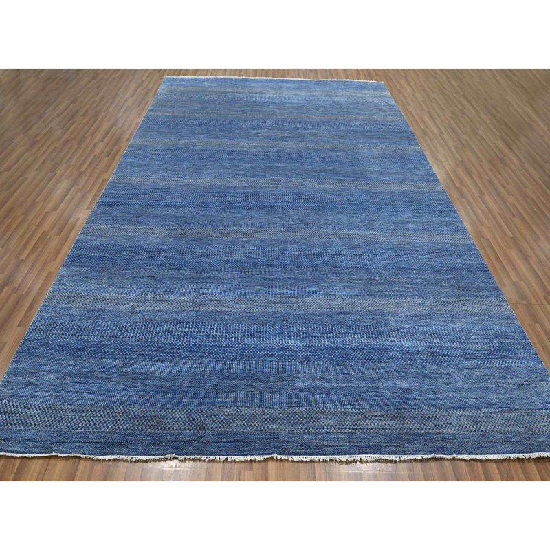 Tapis en laine et soie noué à la main 9 pi x 12 pi 3 po bleu moderne 9 pi x 12 pi 3 po 842F12A2CFEB4263B56B2E104A32A023