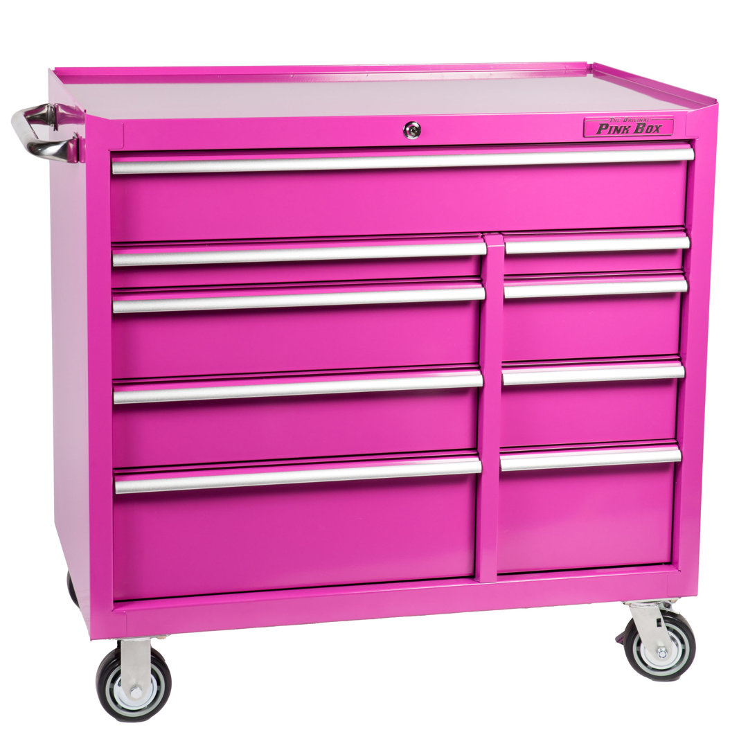 Premium Series 45'' W 9 -Drawer Steel Bottom Rollaway Chest with Wheels The Original Pink Box