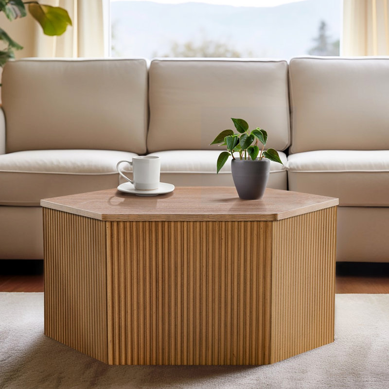 Bureau hexagonal en bois, couleur de bois naturel, table basse simple avec surface de travail fonctionnelle, bois massif, apporte un charme rustique à la maison