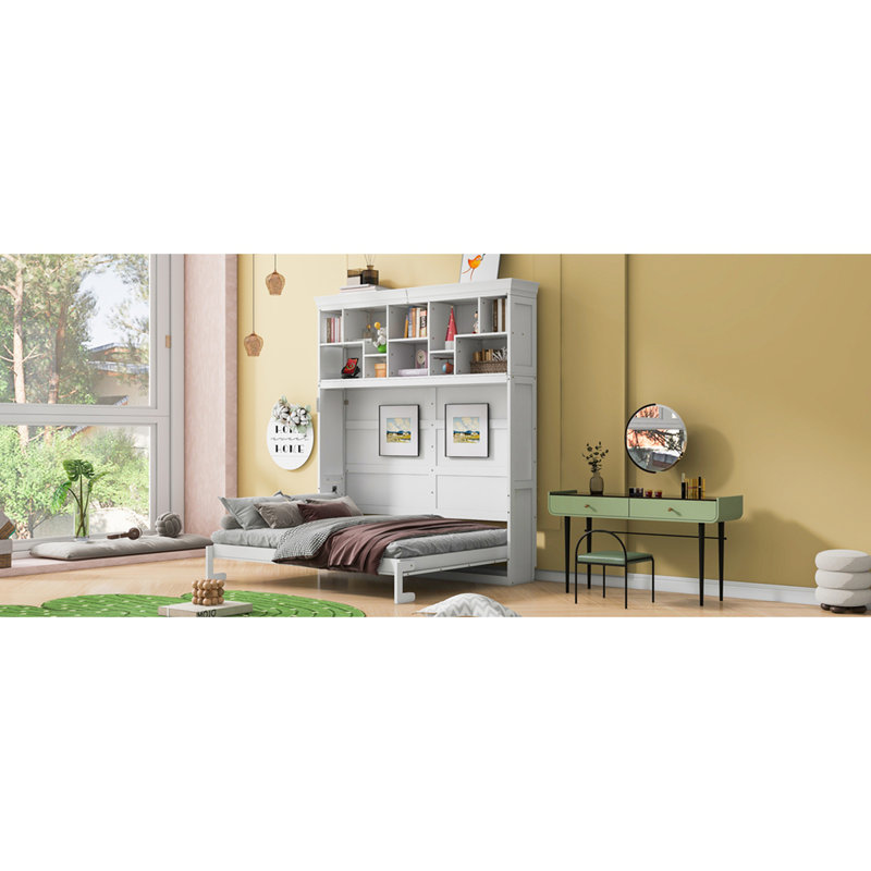 Lit escamotable mural Murphy avec tablettes supérieures et USB