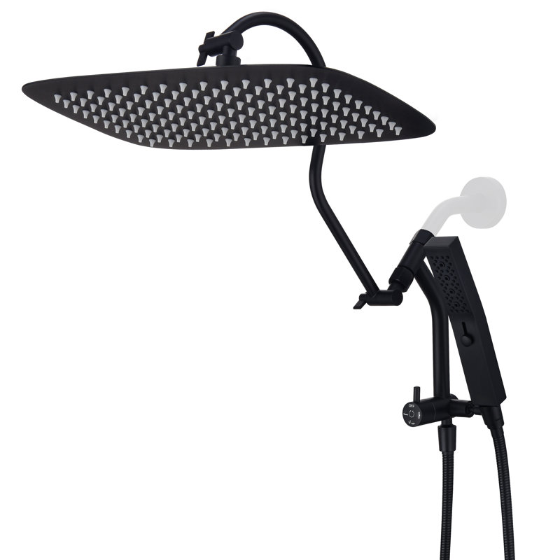 All-metal Dual Shower Head with Massage Mode Equipped, Matte Black, 16"