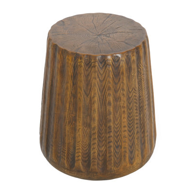 Outdoor Indoor Side Table - Durable Tree Stump Style End Table For Patio, Garden, Living Room, 16.61" Height, Brown Wood Grain Finish