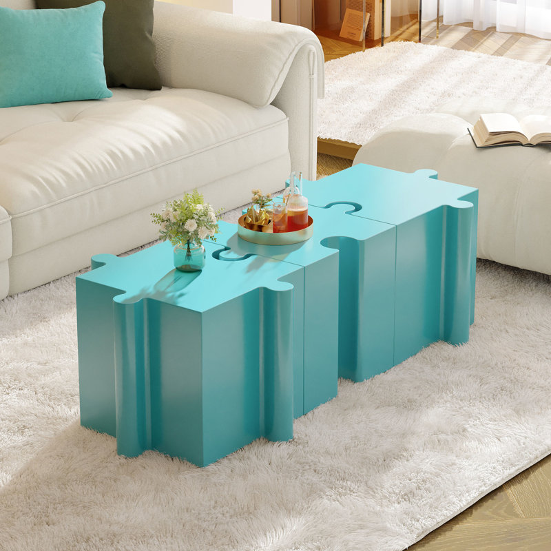 Table de jeu modulaire 3 pièces, 2 convexes et 1 concave, capacité de 200 lb pour les salons et les salons, bleu, facile à nettoyer