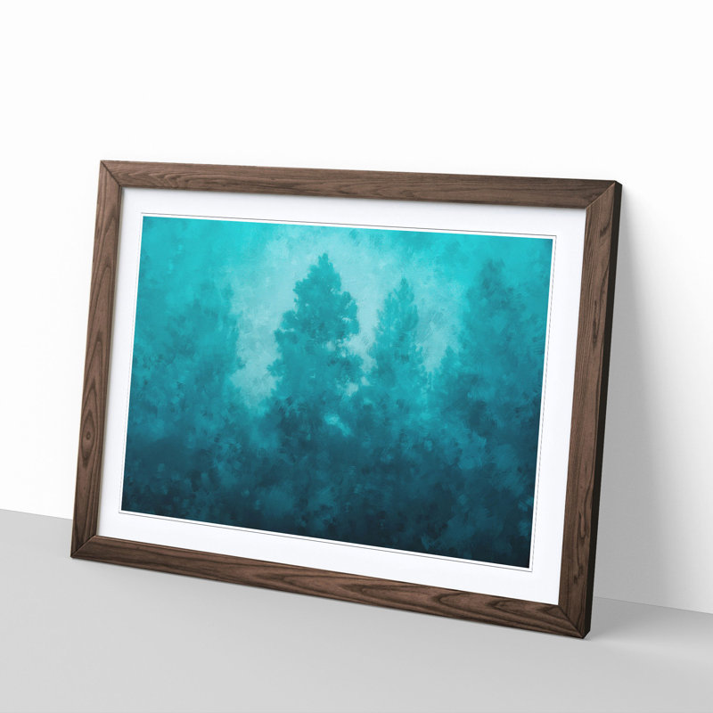 Teal Blue Forest - Picture Frame Painting Print, 35cm H x 50cm W x 2cm D, Walnut