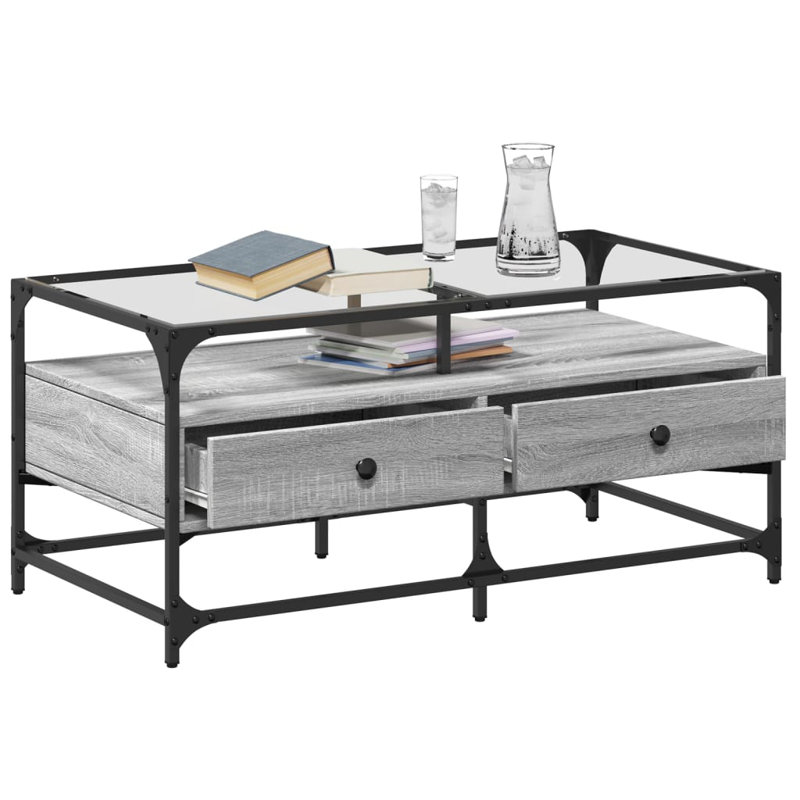 Alarnah Coffee Table with Storage, Black/Grey Sonoma