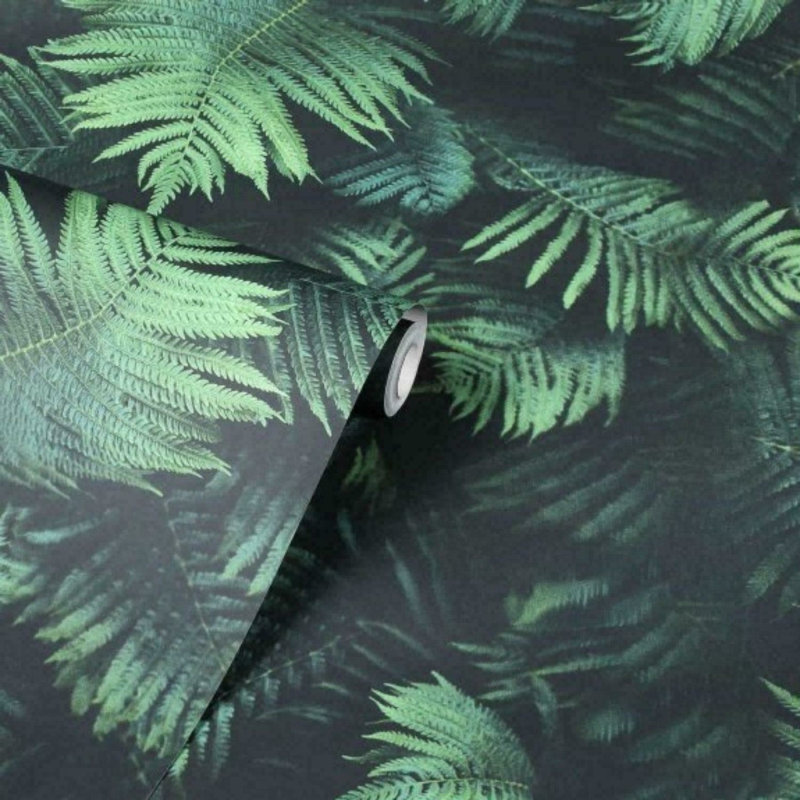  Tropical Jungle Fern Leaves Black Green Mural Realistic Photo Wallpaper
