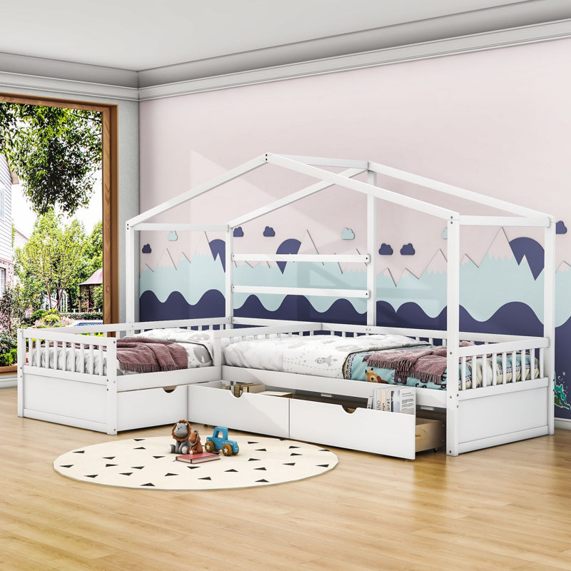 Lit plateforme simple avec 3 tiroirs Carnstroan, Blanc