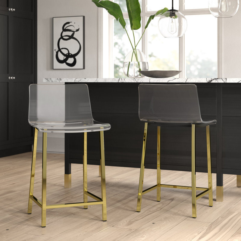 Cyrus Counter Stool with Metal Frame, Gold, Counter Stool (24" Seat Height)