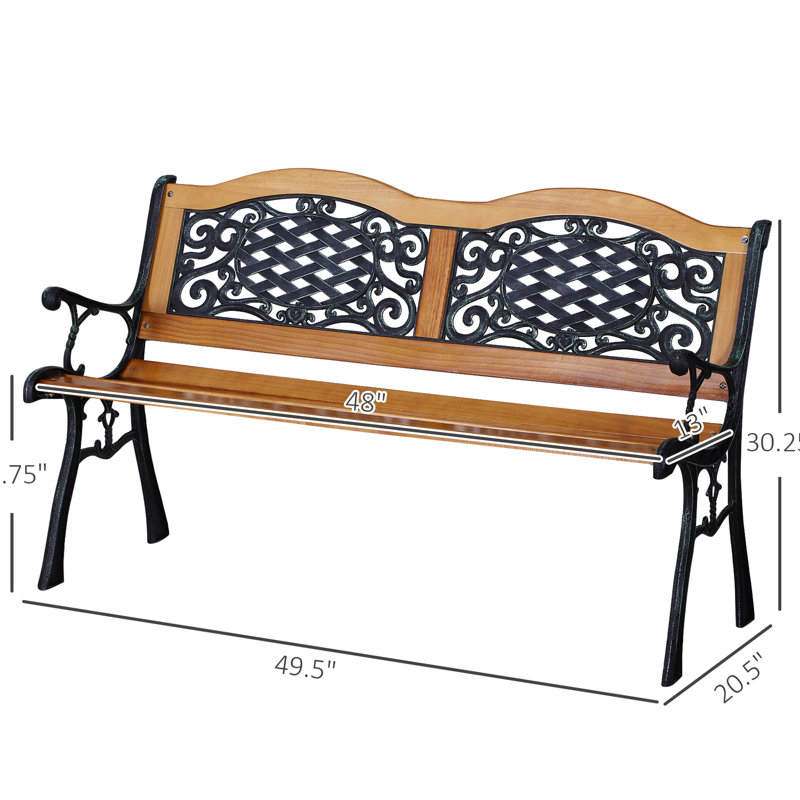 50" Garden Patio Bench With Natural Wood Seat, Metal Legs, Relaxing For Deck, Lawn, Porch, Outside Pool, -Like Look Outdoor Bench, Slat Seat Elegant Backyard, Poolside, Tone