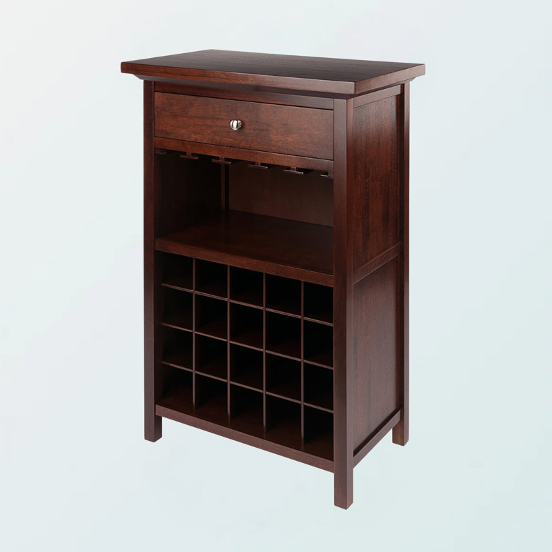 Marisol One Drawer Wine Cabinet in Walnut Finish, 40.21'' H X 15.50'' D X 26.43'' W