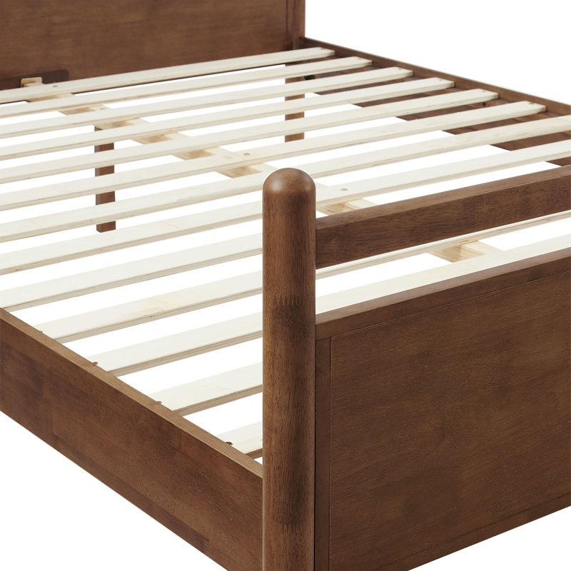 Cadre de lit plateforme en cuir et bois Leni, Lit double, Noyer / champignon