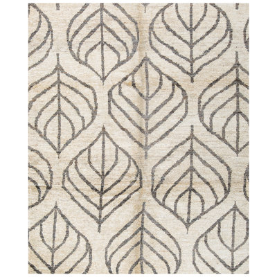 Hand-Knotted High-Quality Ivory and Black Area Rug