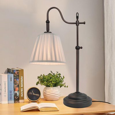 Lampe de table rustique réglable avec abat-jour plissé Farmhouse E26