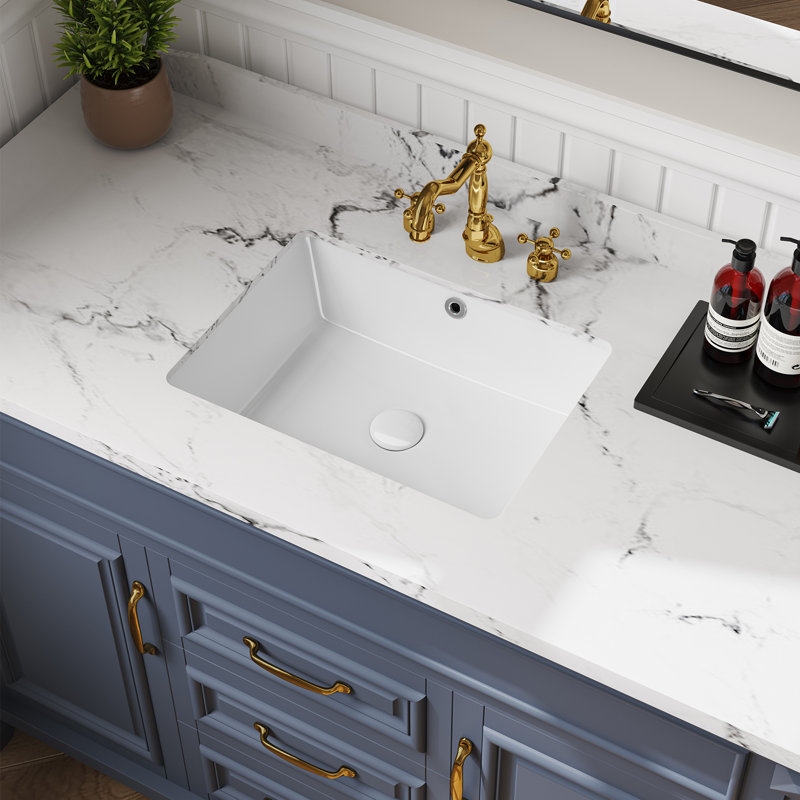 18" White Small Undermount Bathroom Sink Rectangle Ceramic Bathroom Sink with Overflow (18.3"x13.8") For Compact Bathroom