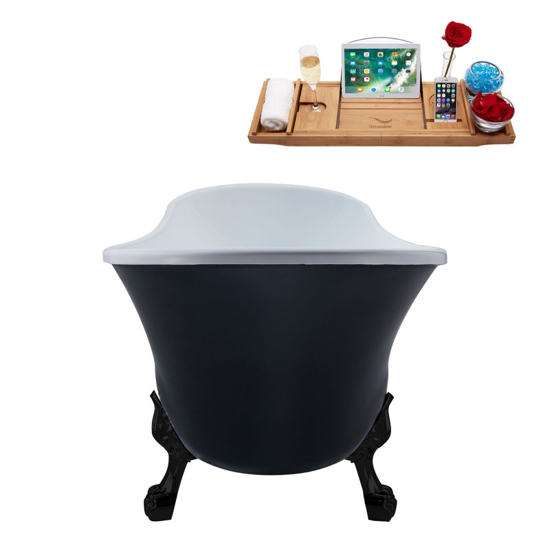 1699.3mm x 800.1mm Freestanding Soaking Acrylic Bathtub, Matte Black, Brushed Nickel