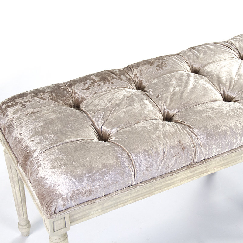 Elegant Louie Crushed Champagne Velvet Upholstered Bench