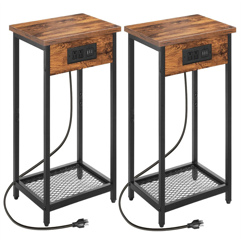 Azam End Table Set and Built-In Outlets, Brown