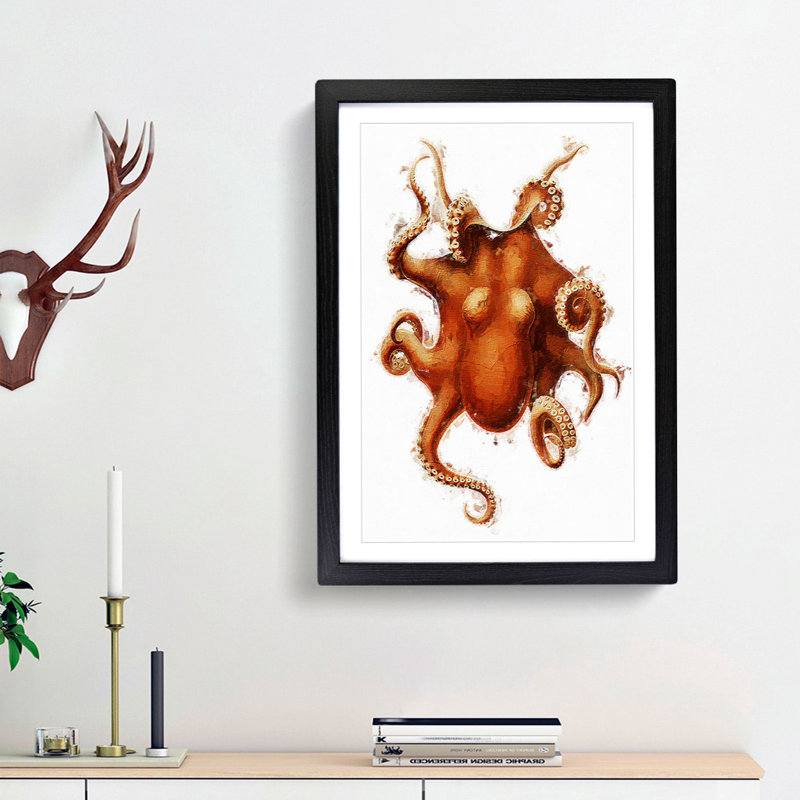 Octopus by Carl Chun - Framed Print, 36cm H x 27cm W x 2cm D, Black Framed