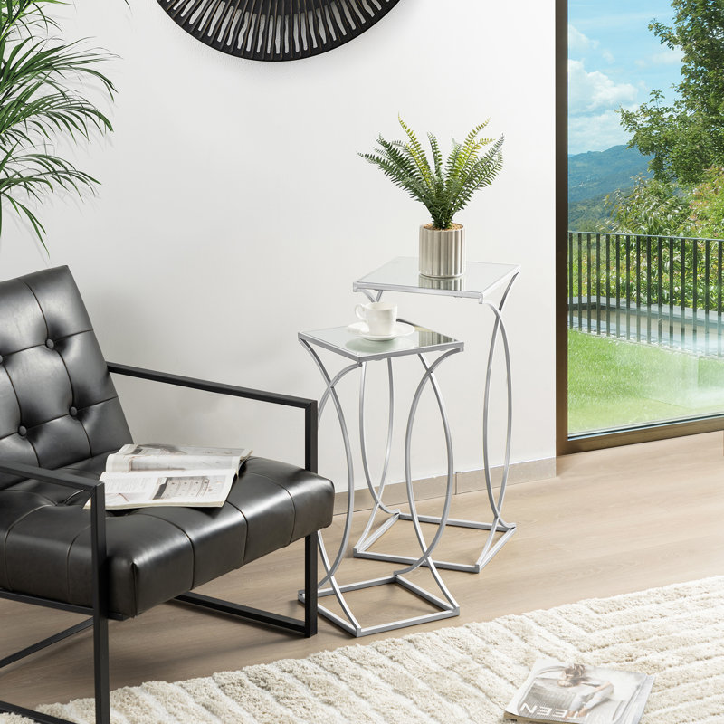 Loquette Glass Top Nesting Tables, Silver