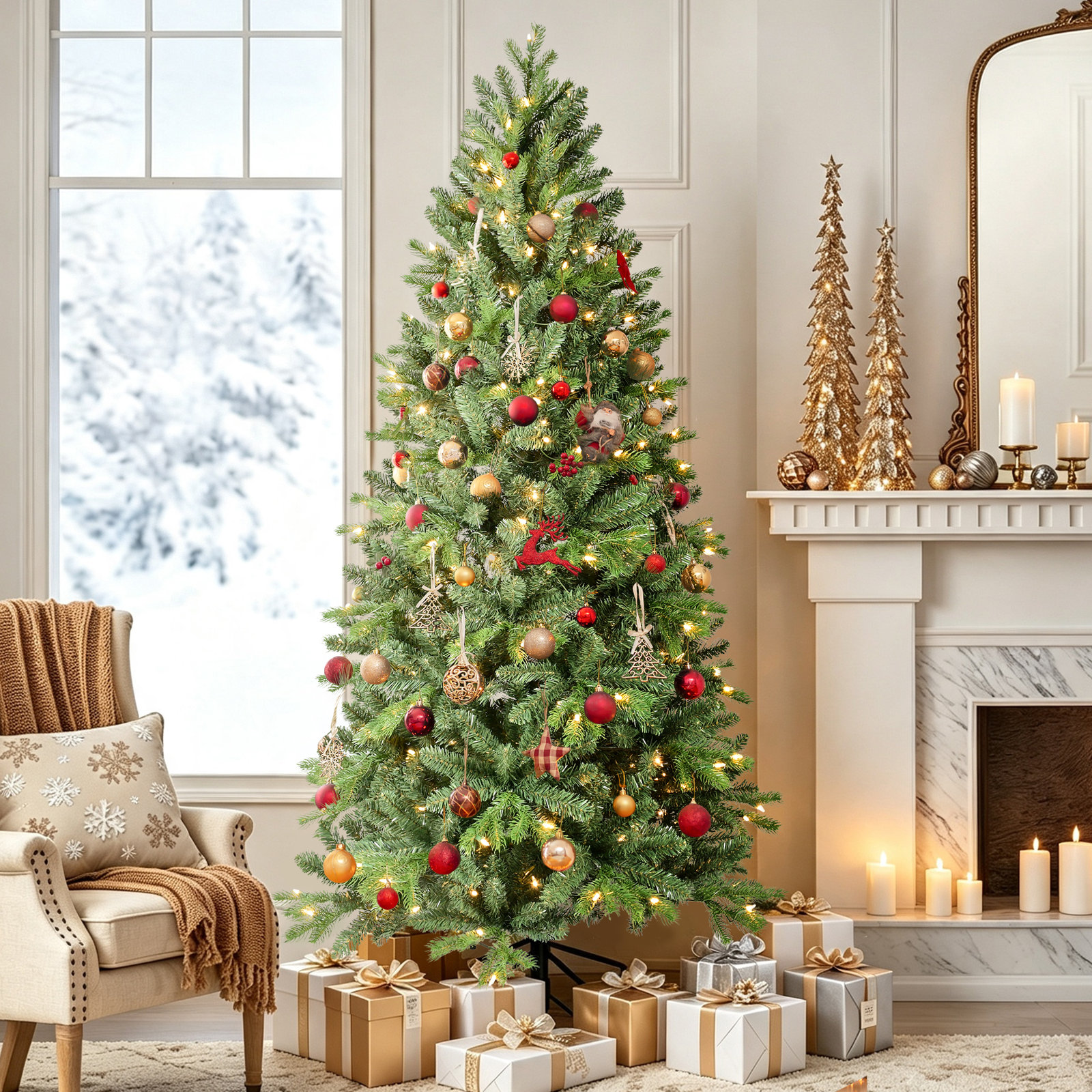 Pencil 9' Pre-Lit Spruce Christmas Tree, 5'