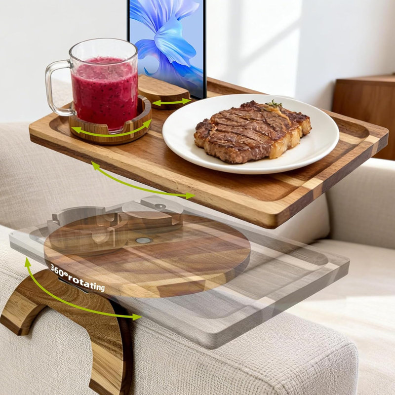Table-plateau pivotante à 360 ° en bois d'acacia
