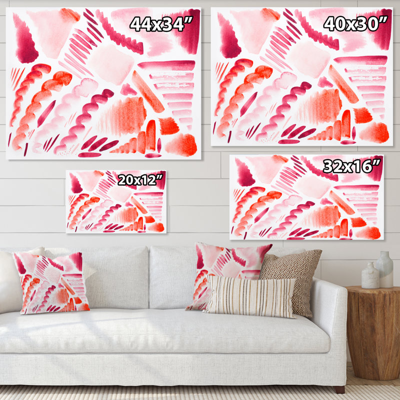 Éléments graphiques rétro en orange et rouge I - peinture sur toile, H 12 po x l 20 po, Toile tendue