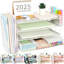 Organisateur de papier à lettre avec porte-classeur, accessoires de bureau à 4 niveaux avec tiroir et 2 porte-stylos-2001634224