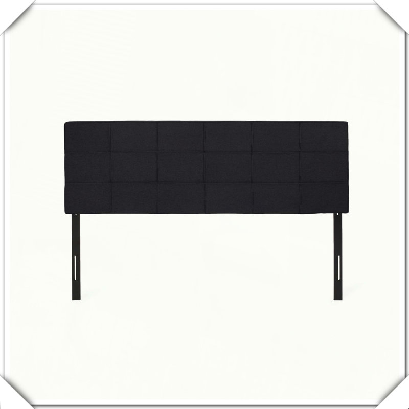 Linen Upholstered Headboard Metal Leg Square Stitched Adjustable Height,King, Black