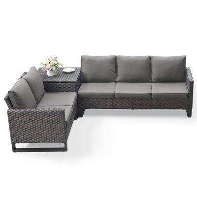 Ingvald 5 Person All-Weather Wicker Outdoor Patio Sofa Set With Cushions