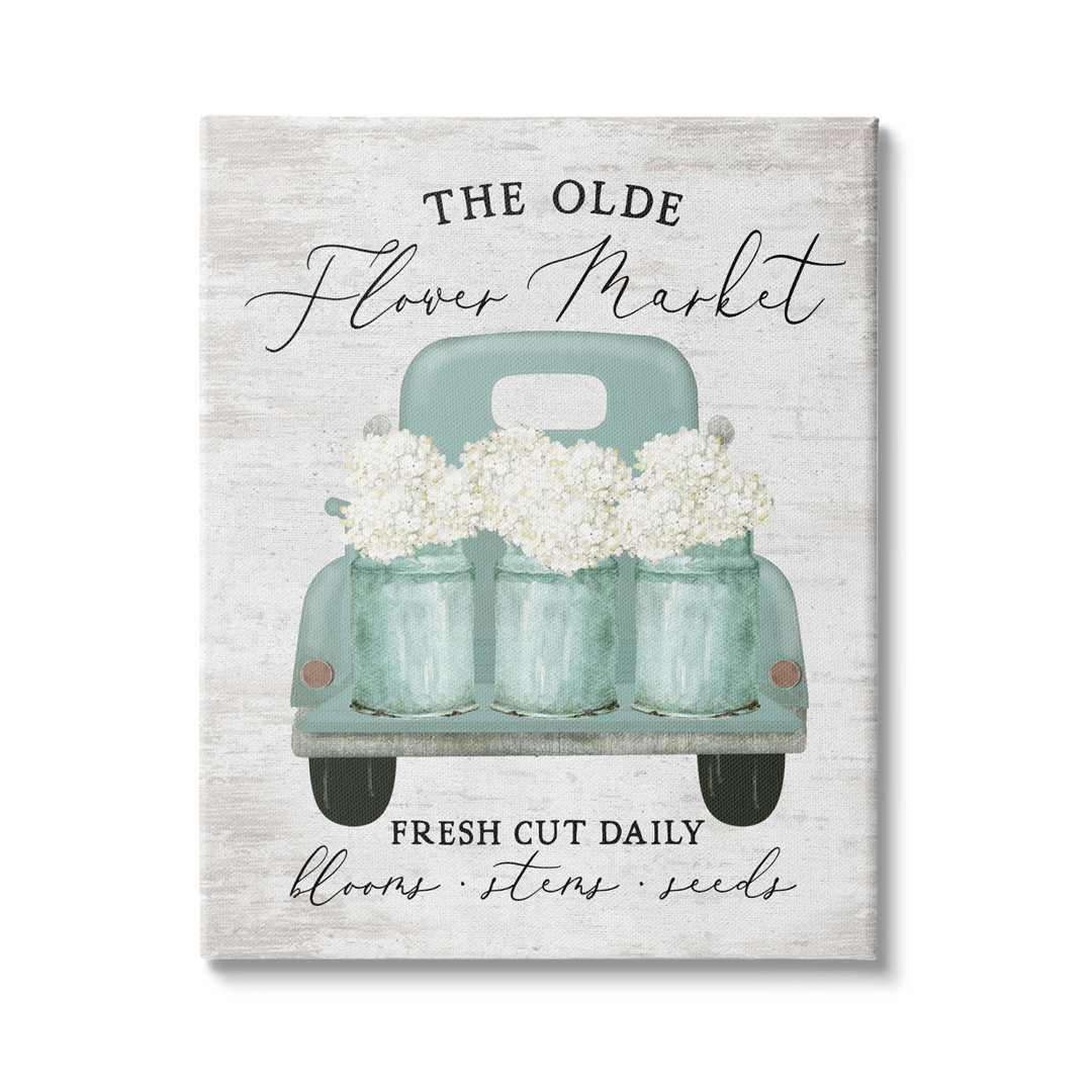 " Olde Farmer Market Vintage Turquoise Truck White Florals " by Lettered And Lined Stupell Industries