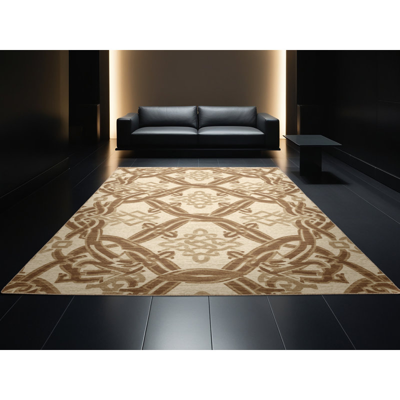 Tapis beige classique à motif treillis lavable à la machine Arverne, 4' Square