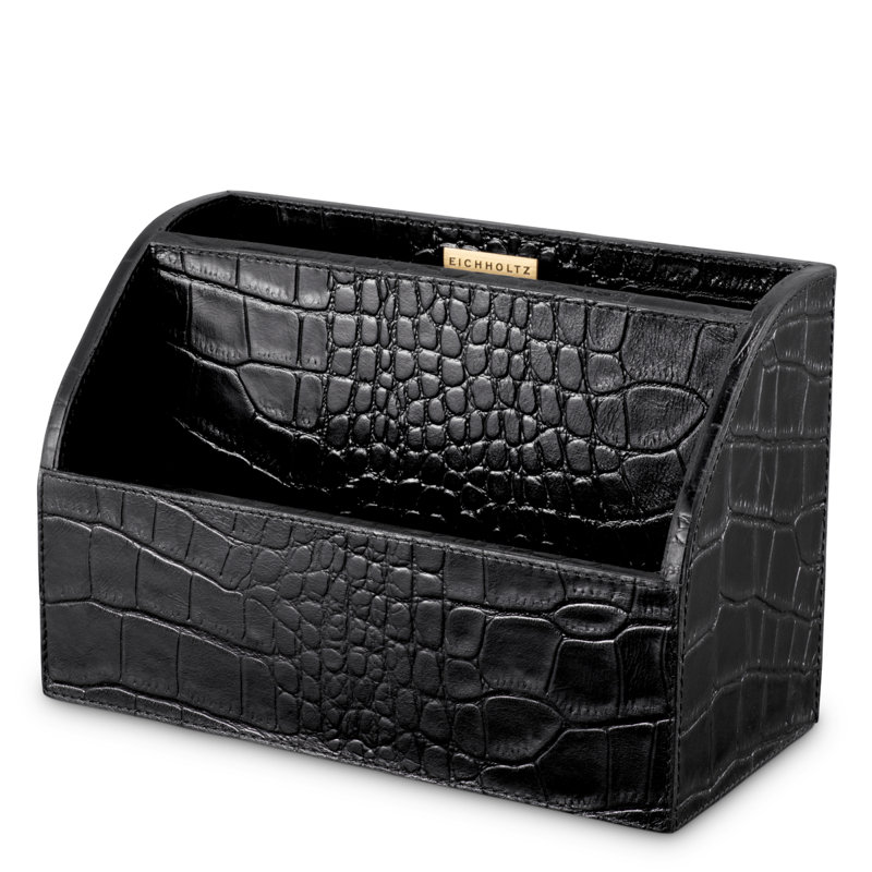 Desk Set Scaleo Croco Embossed Black Leather Set Of 3