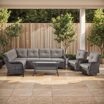 7-Person Outdoor PE Rattan Sectional Seating Group With Cushions
