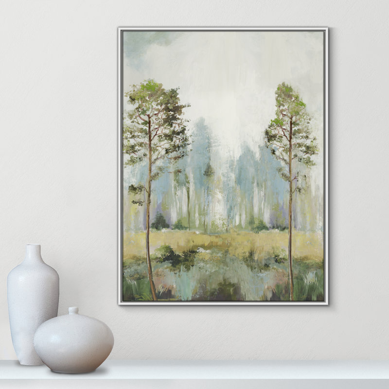 Teton Tall Green Trees II by Teton Pearce - Floater Frame Print on Canvas, 41.5" H x 31.5" W, White